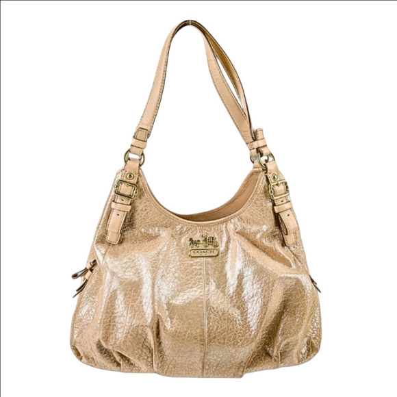 Coach Madison Maggie Hobo Bag/Poppy Wristlet Embossed Leather Metallic Gold W OS - Picture 1 of 10